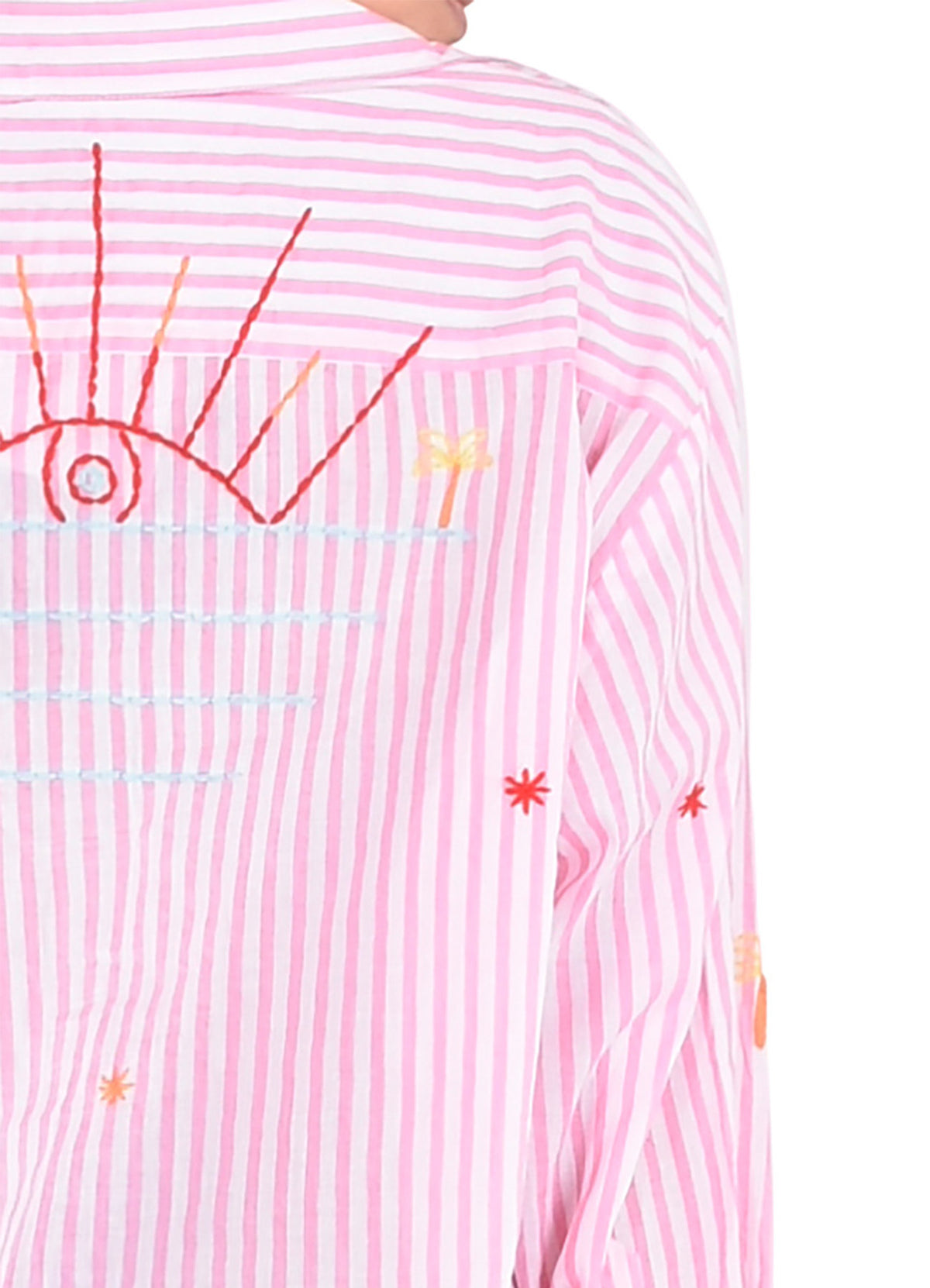 Chemise Coton Brodee Palmiers Et Etoile : 0400 Rose Clair