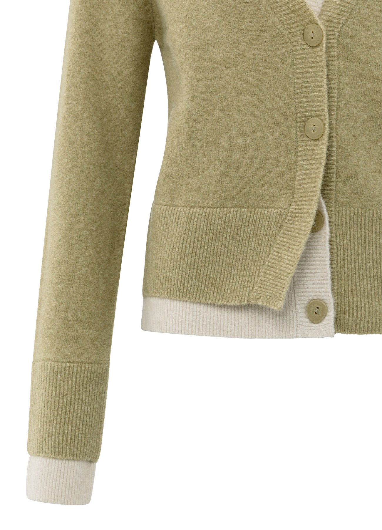 Cardigan With Contrast Details : Pale Olive Green Melange 505222