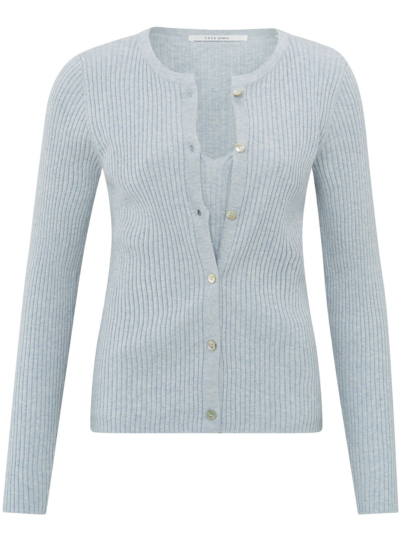 Fake Cardigan In Rib Stitch : Gray Dawn Blue Melange 441062