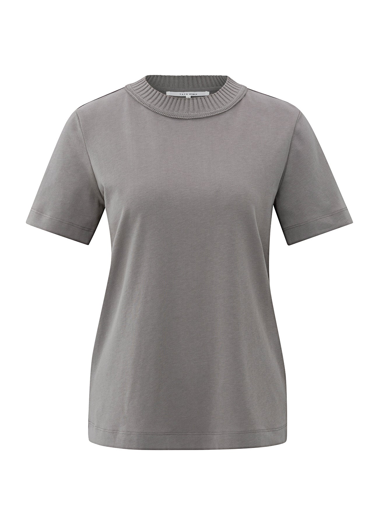 T-Shirt With Knitted Neckline : Dark Taupe Grey