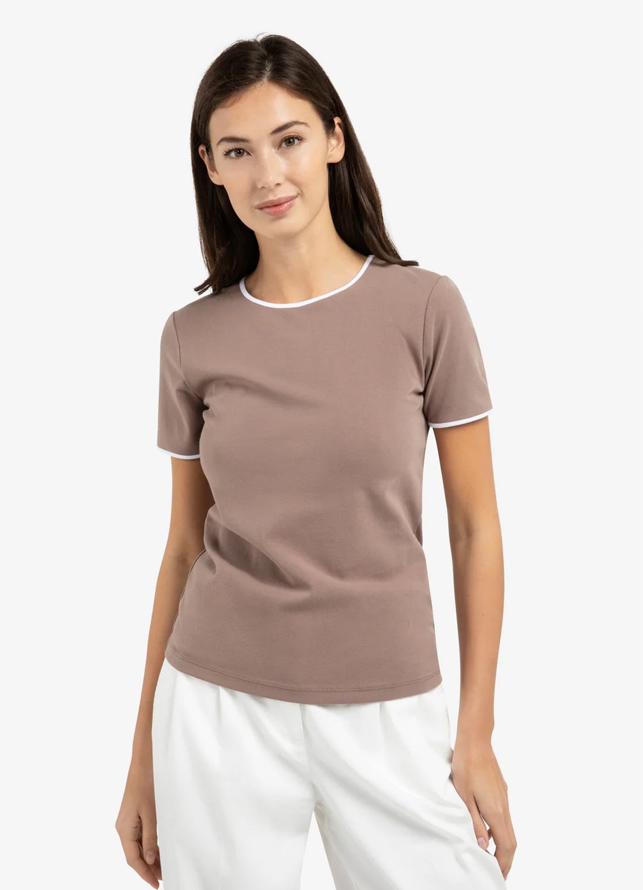 T-Shirt With Contrast Binding : Deep Taupe Brown 81312