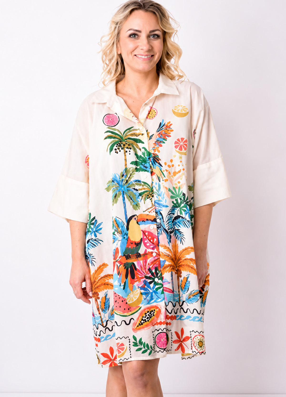 Chemise Coton Oversize Imprimee : 1352 Multi Fonce