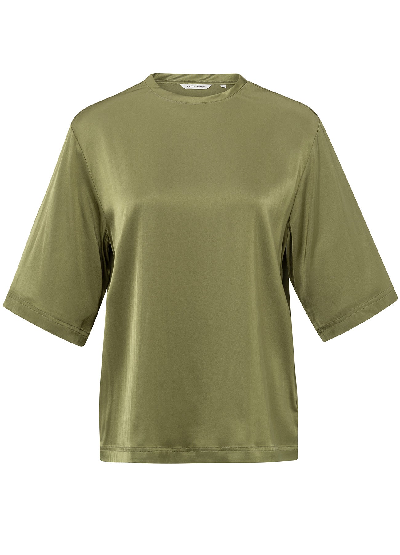 Oversized Satin T-Shirt : Olive 99972