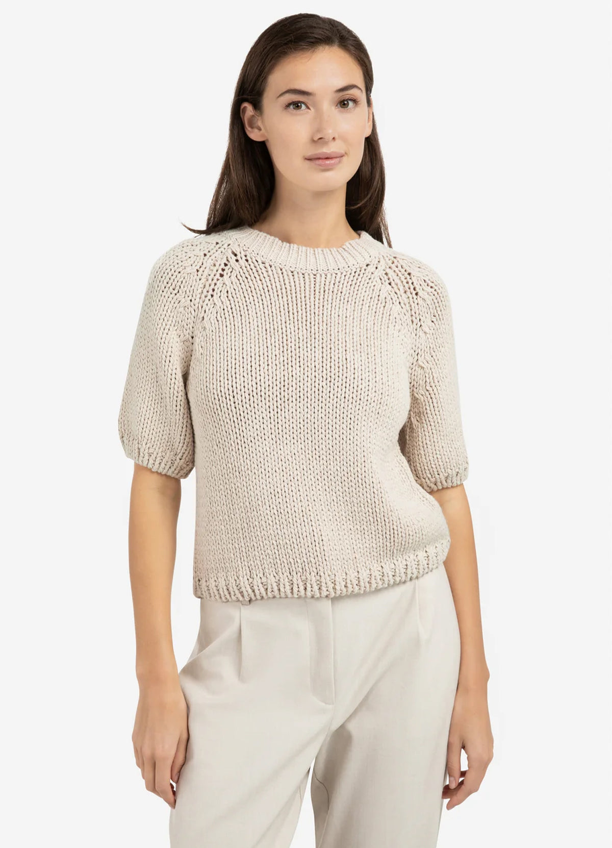 Heavy Yarn Sweater Short Sleev : Kit Beige 99044
