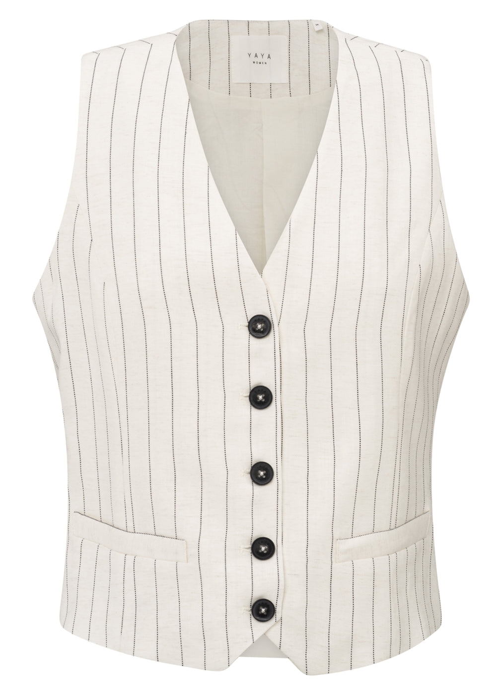 Woven Linen Mix Pinstripe Gilet : Sand Linen Beige Dessin 999881