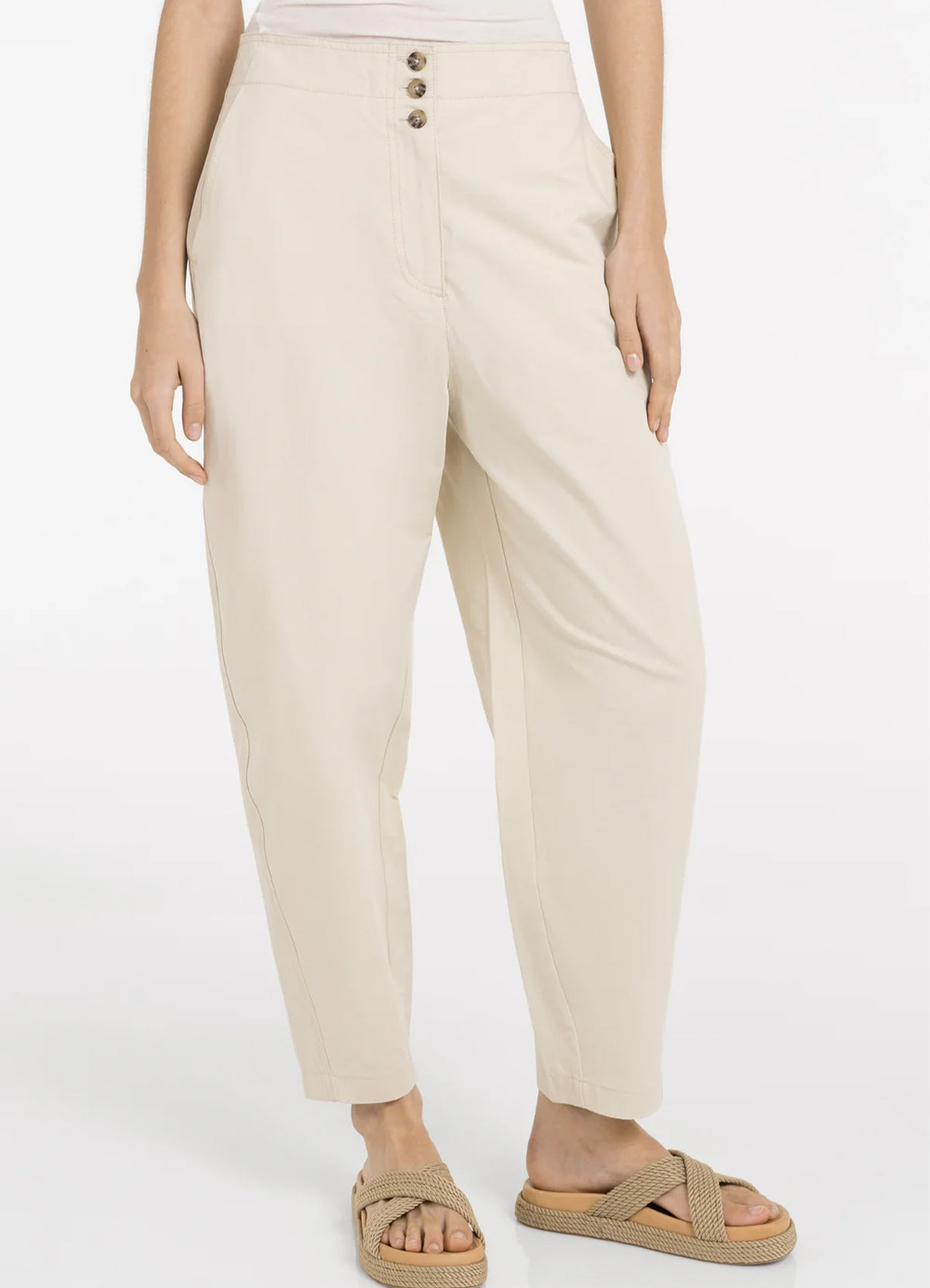 High Waist Barrel Leg Trousers With Button Detail : Warm Dust Sand 99072