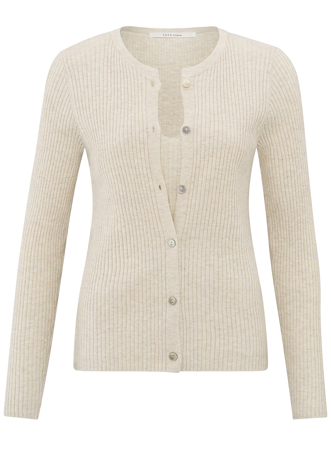 Fake Cardigan In Rib Stitch : Light Beige Melange 99976