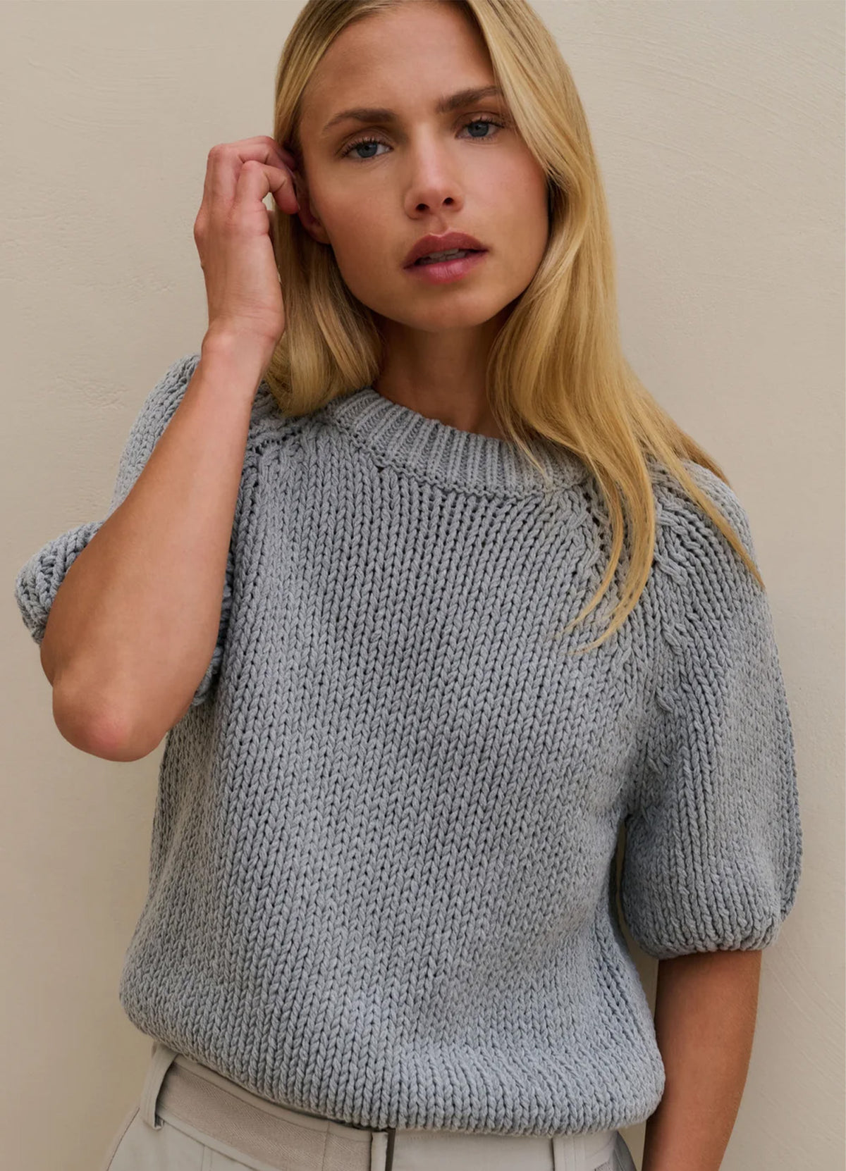 Heavy Yarn Sweater Short Sleev : Iron Grey 99047