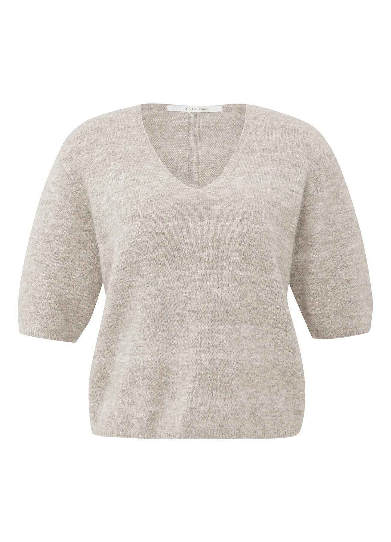 V-Neck Short Sleeve Sweater In Melange Yarn : Cloud Grey Melange 99032