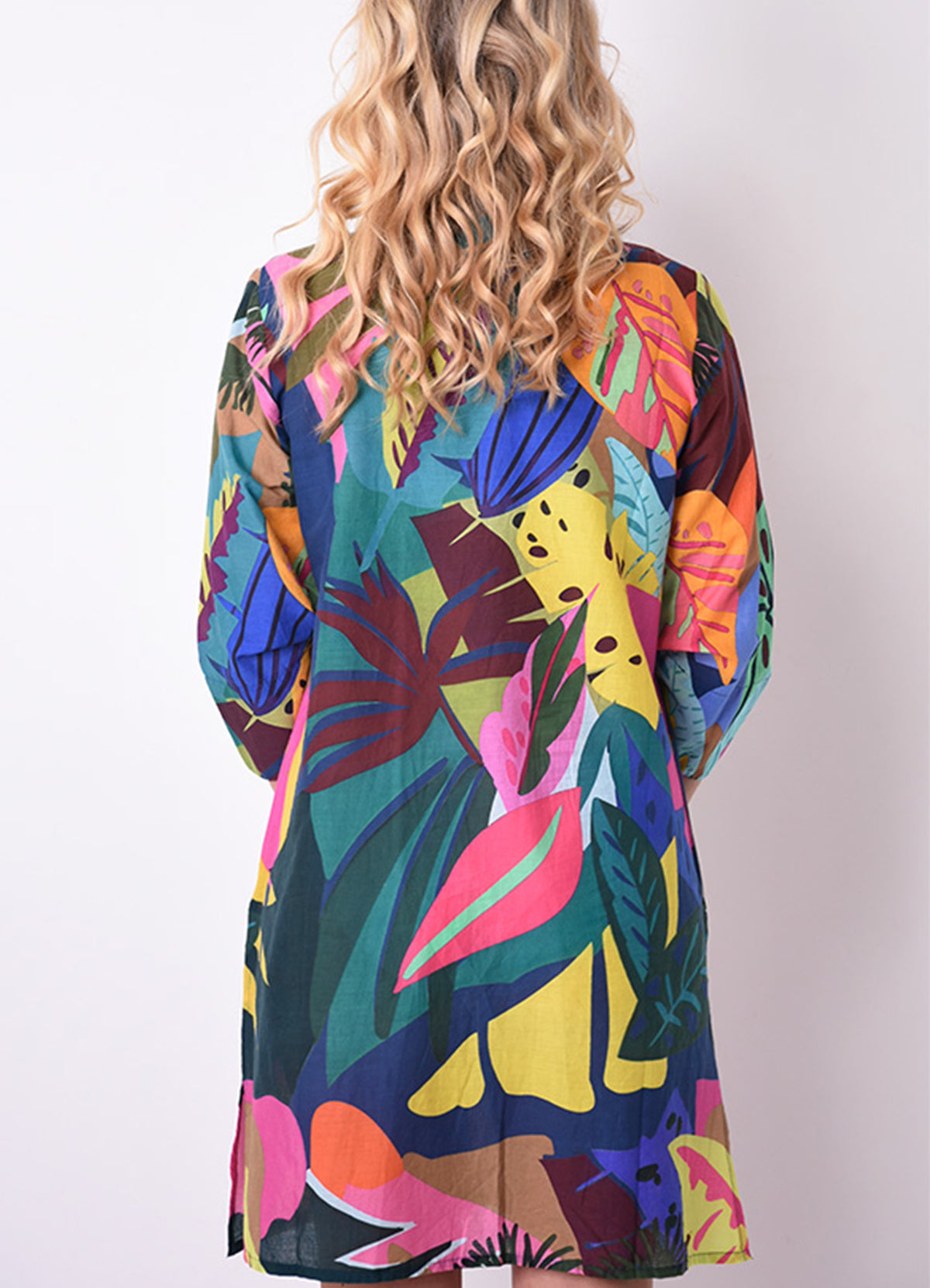 Tunique Col V Brode + Lien Coton : 1350 Multi Fonce