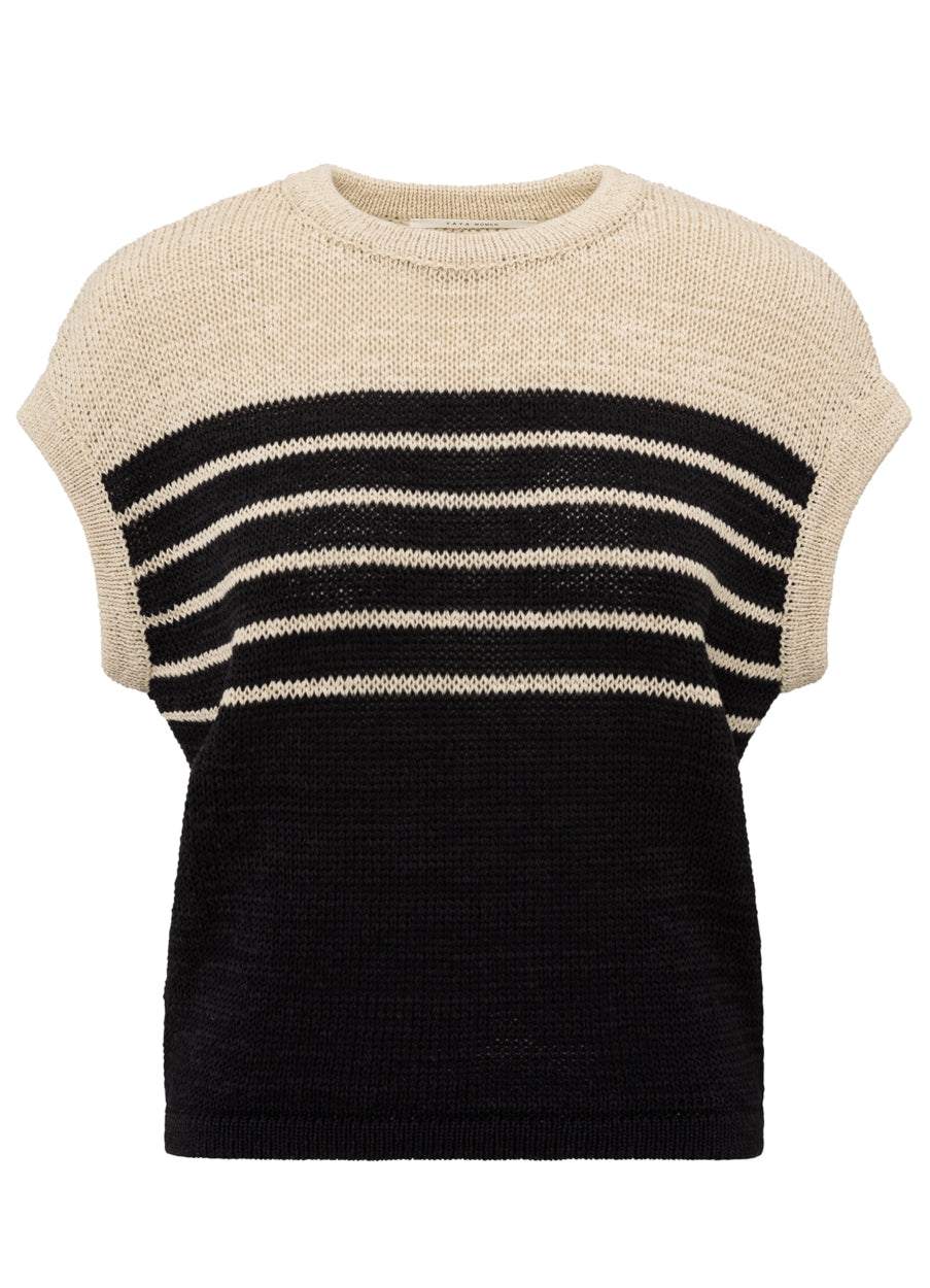 Sleeveless Striped Tape Yarn Sweater : Summer Sand Dessin 209081