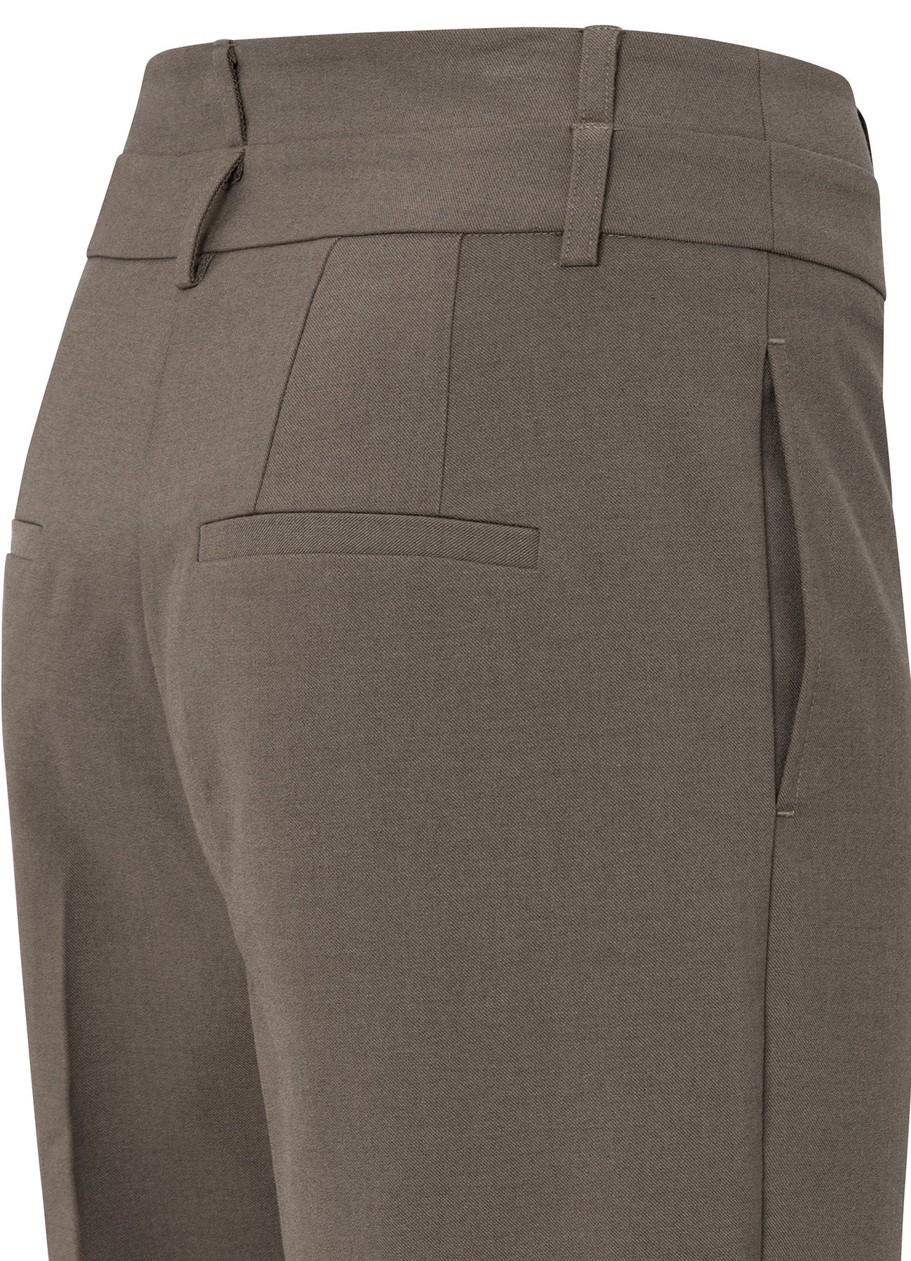 High Waist Straight Fit Trousers With Double Waistband : Dark Taupe Grey Melange 99031