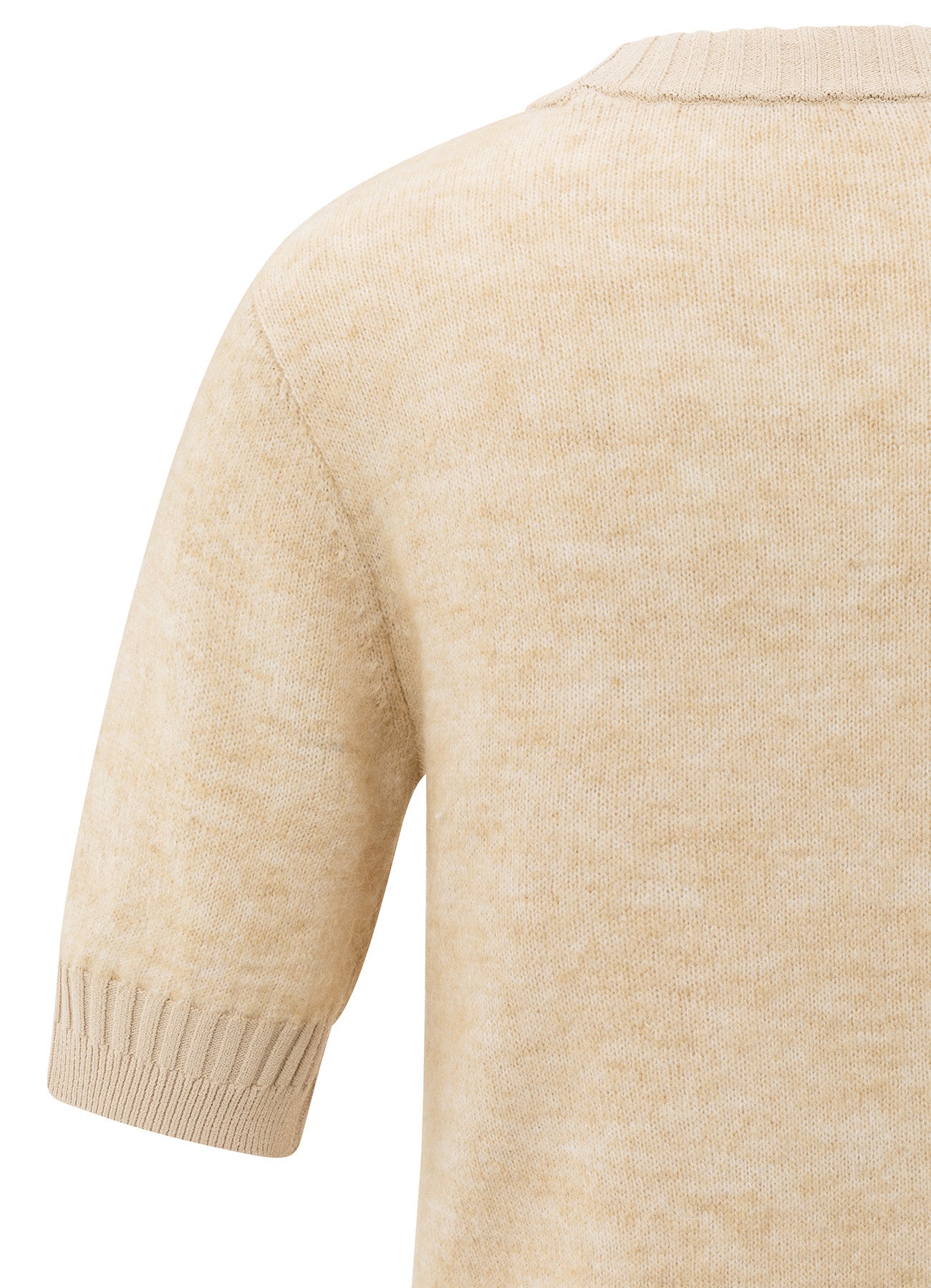 Short Sleeve Sweater With Rib : Yellow Sand Beige Melange 99009