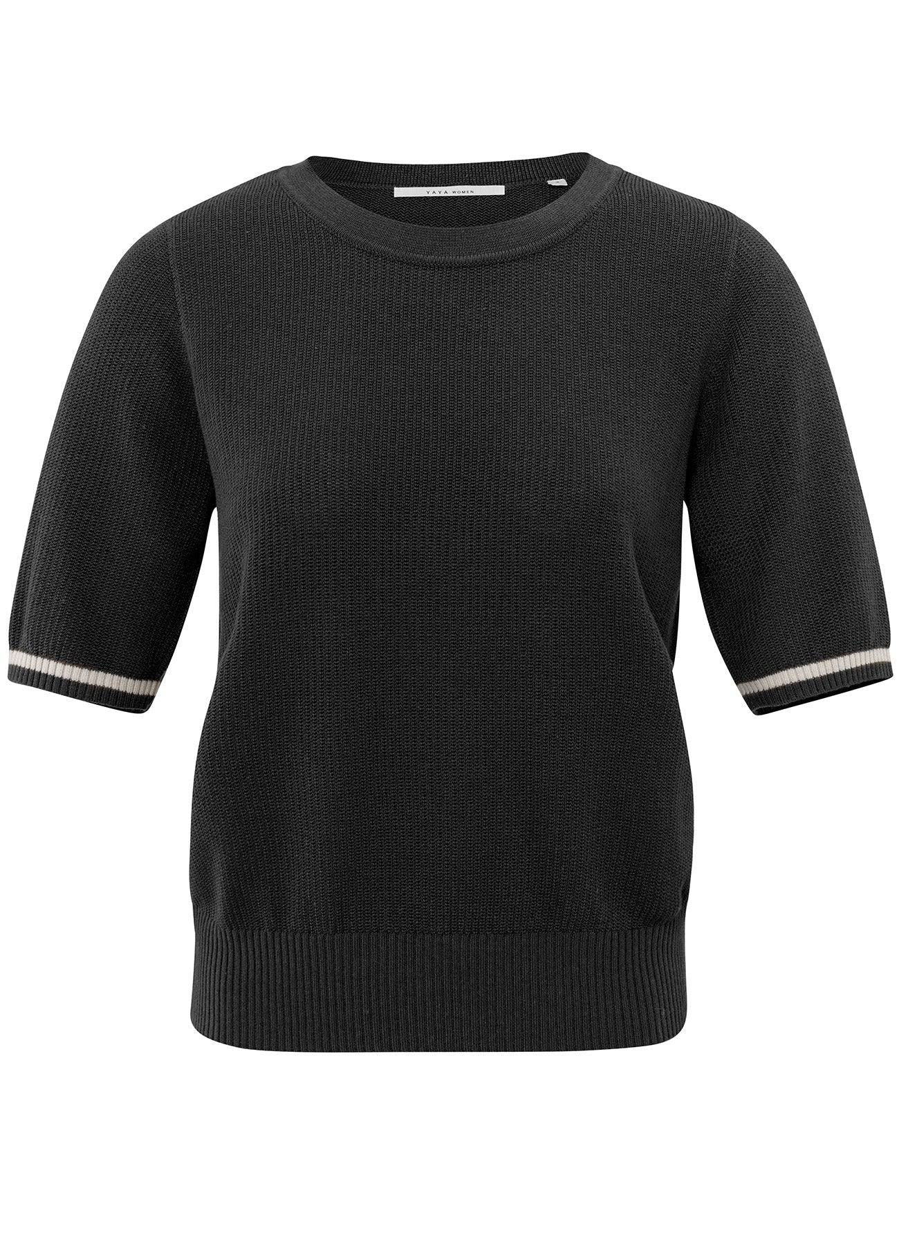 Textured Sweater Round Neck Short Sleeve : Phantom 94205