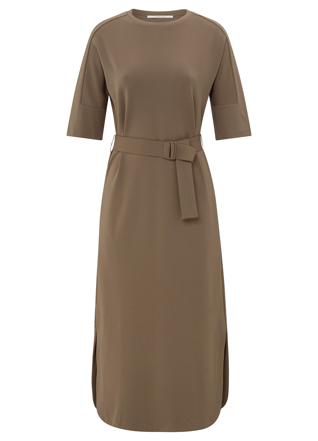 Jersey Dress With Belt : Caribou Brown 81017