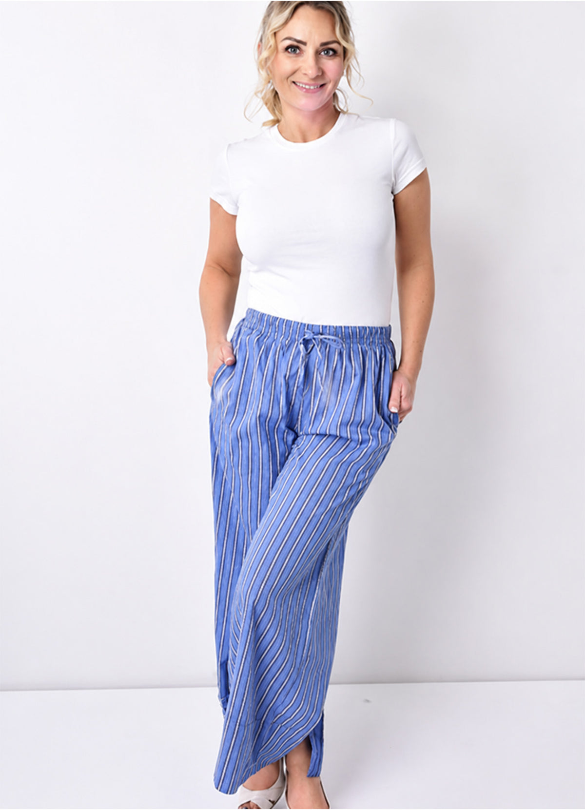 Pantalon Coton Large + Lien Taille : 0552 Bleu Fonce