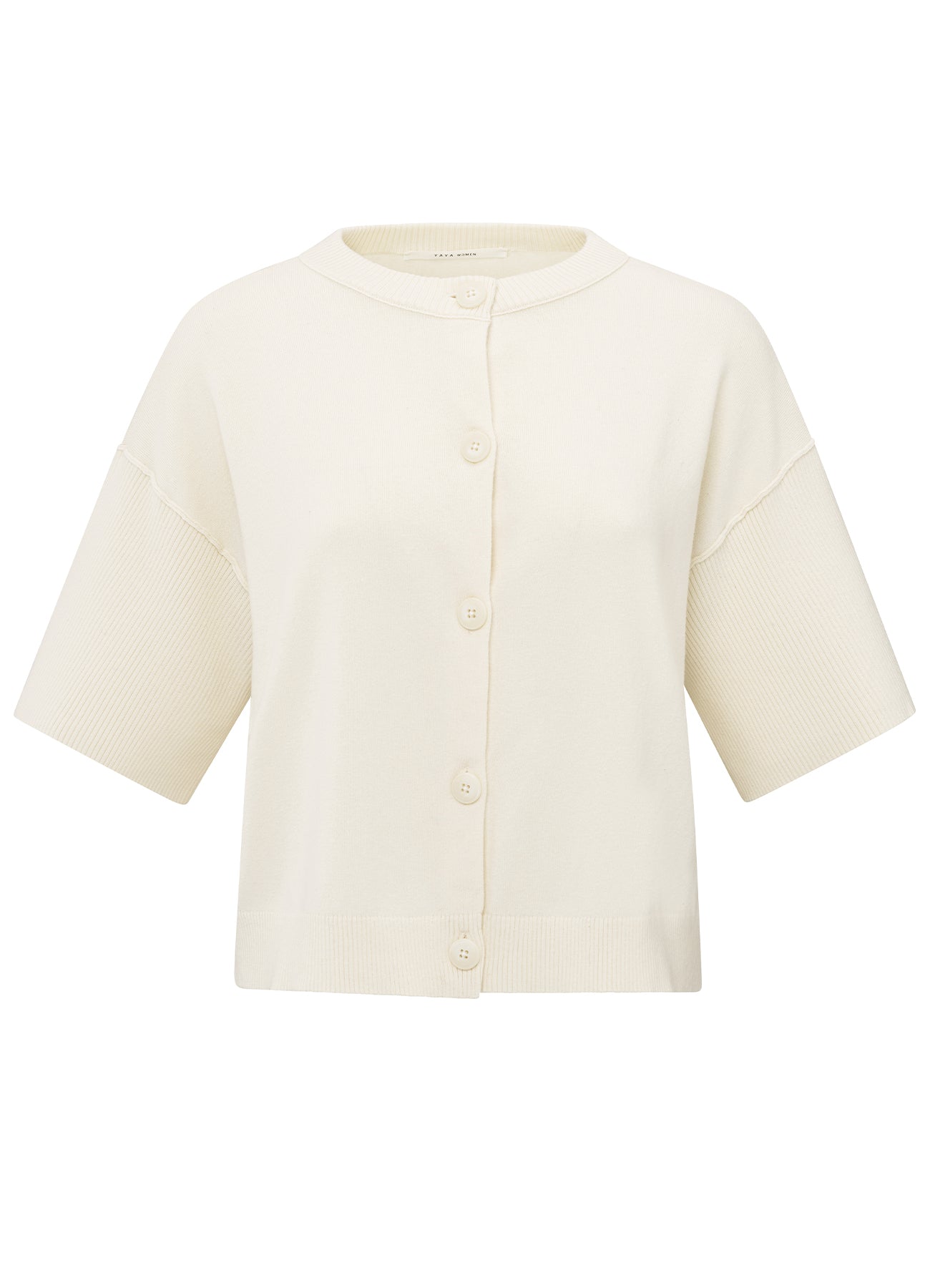 Short Sleeve Rib Stitch Cardigan : Off White Knit 99990