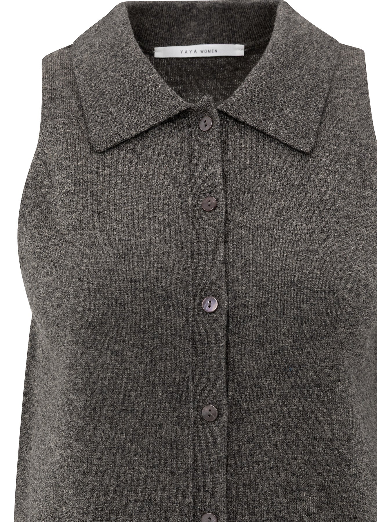 Sleeveless Cardigan With Collar : Dark Taupe Grey 990332