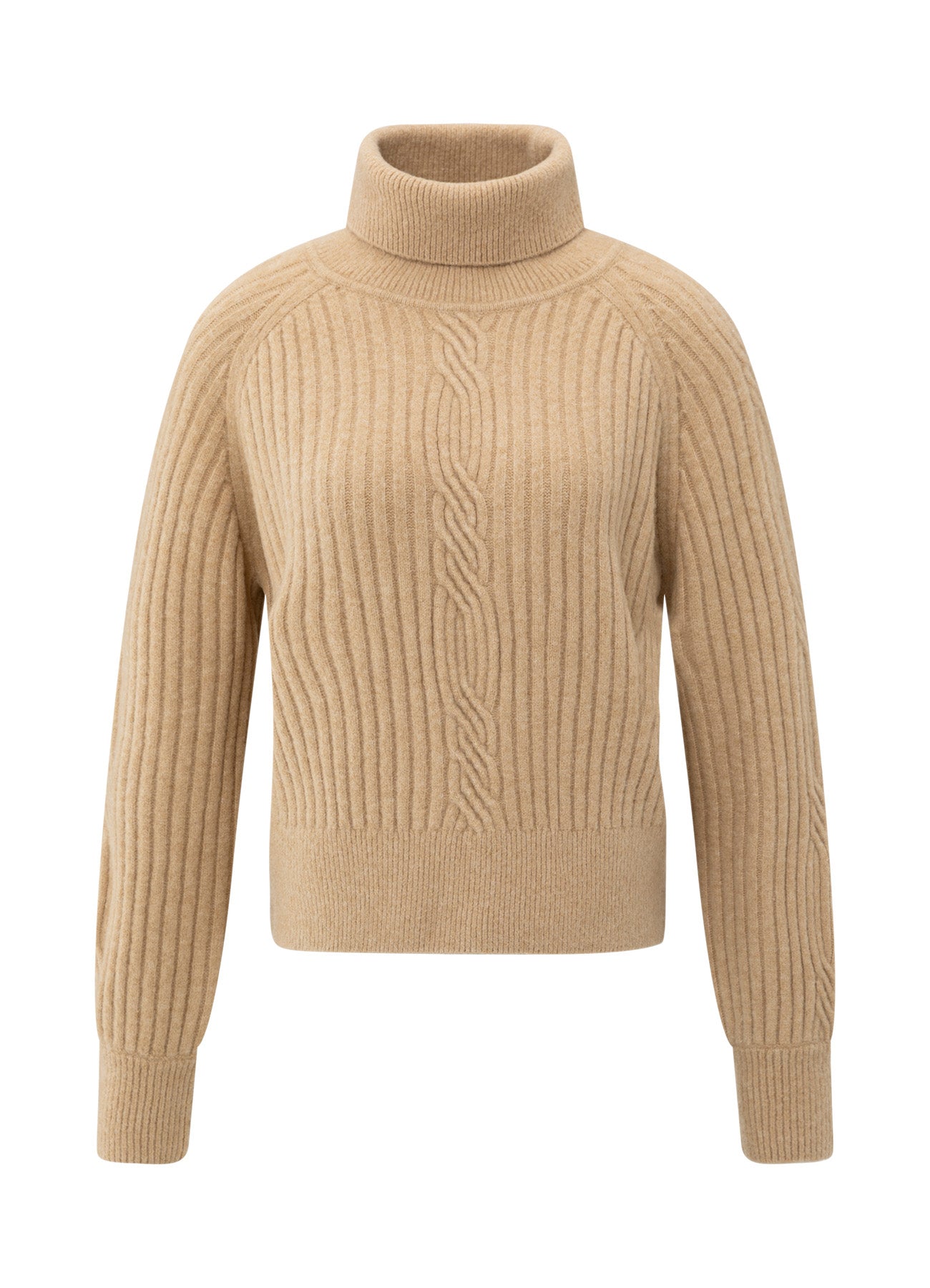 Turtle Neck Sweater With Cable : Light Camel Melange 99033