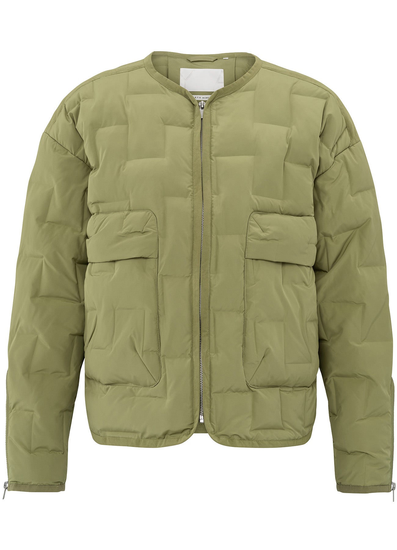 Short Nylon Quilted Jacket With Zipper Detaisl : Olive 99972