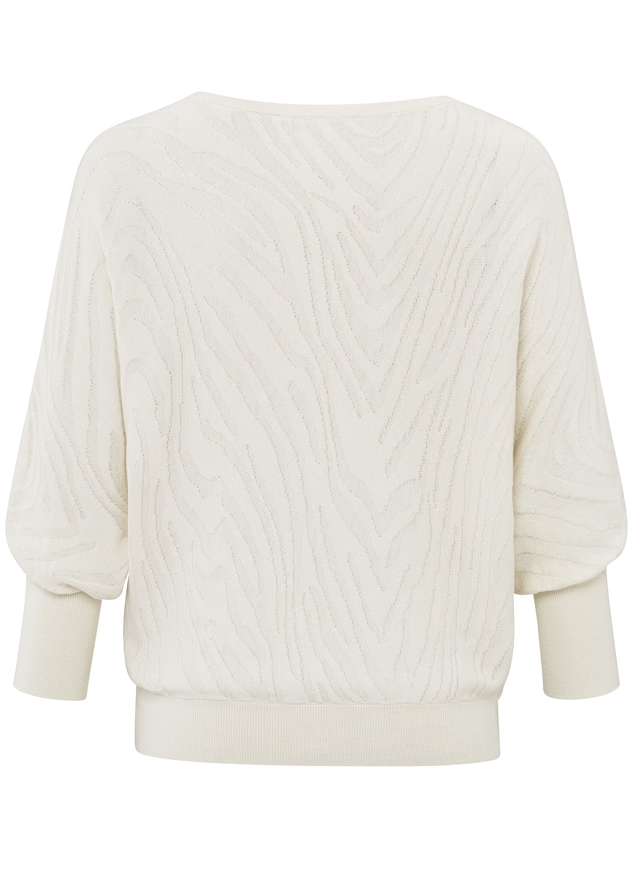 Boatneck Jaquard Sweater 3/4 Slv : Off White 99986