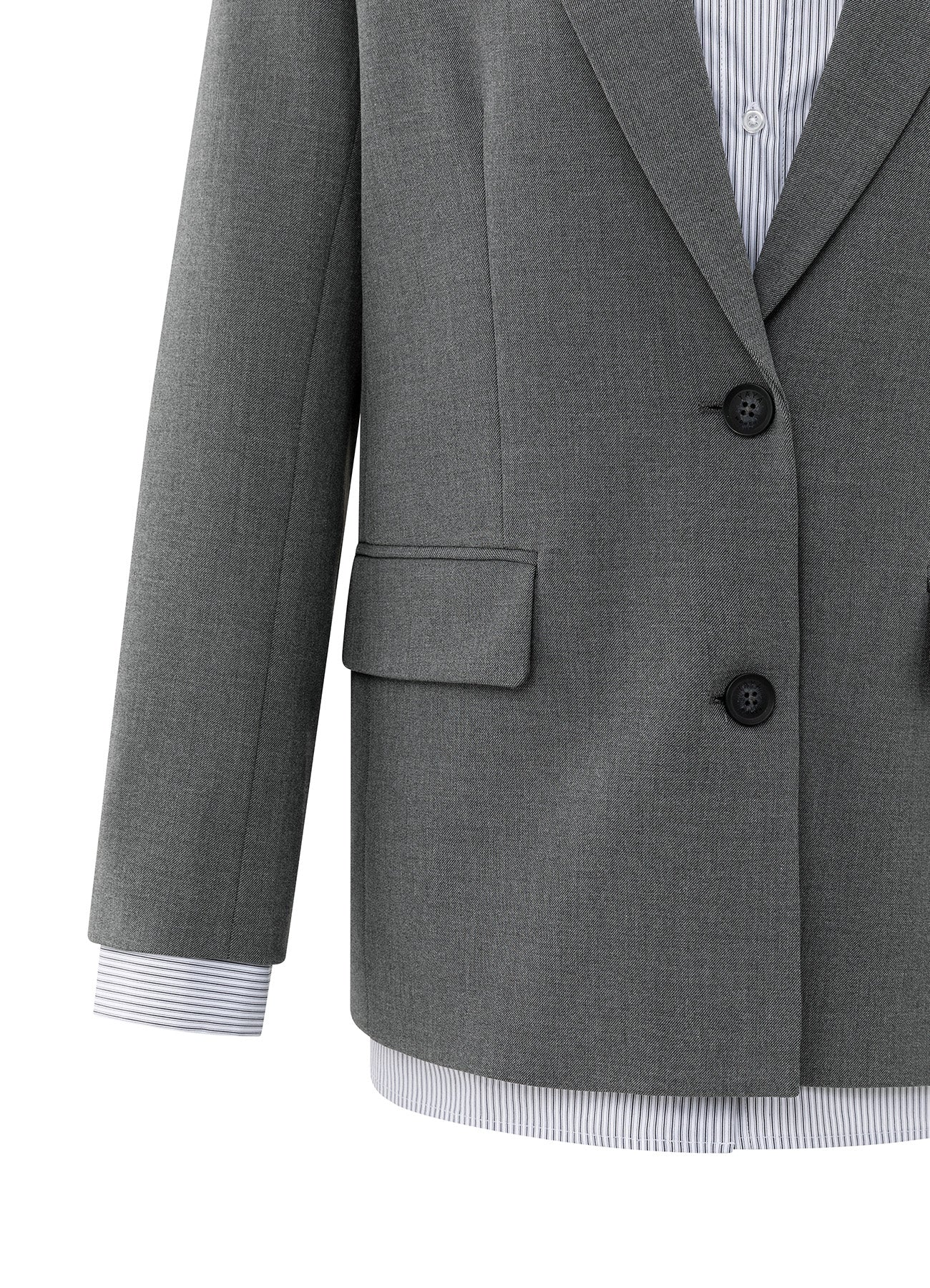 Woven Loose Fit Blazer With Do : Black Oyster Melange 99004