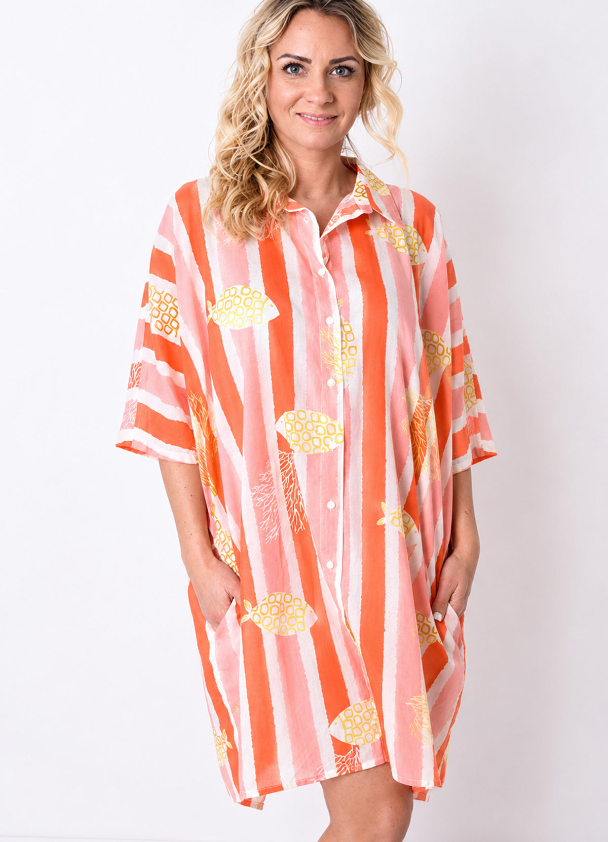 Chemise Coton Oversize Imprimee : 0601 Rouge Clair