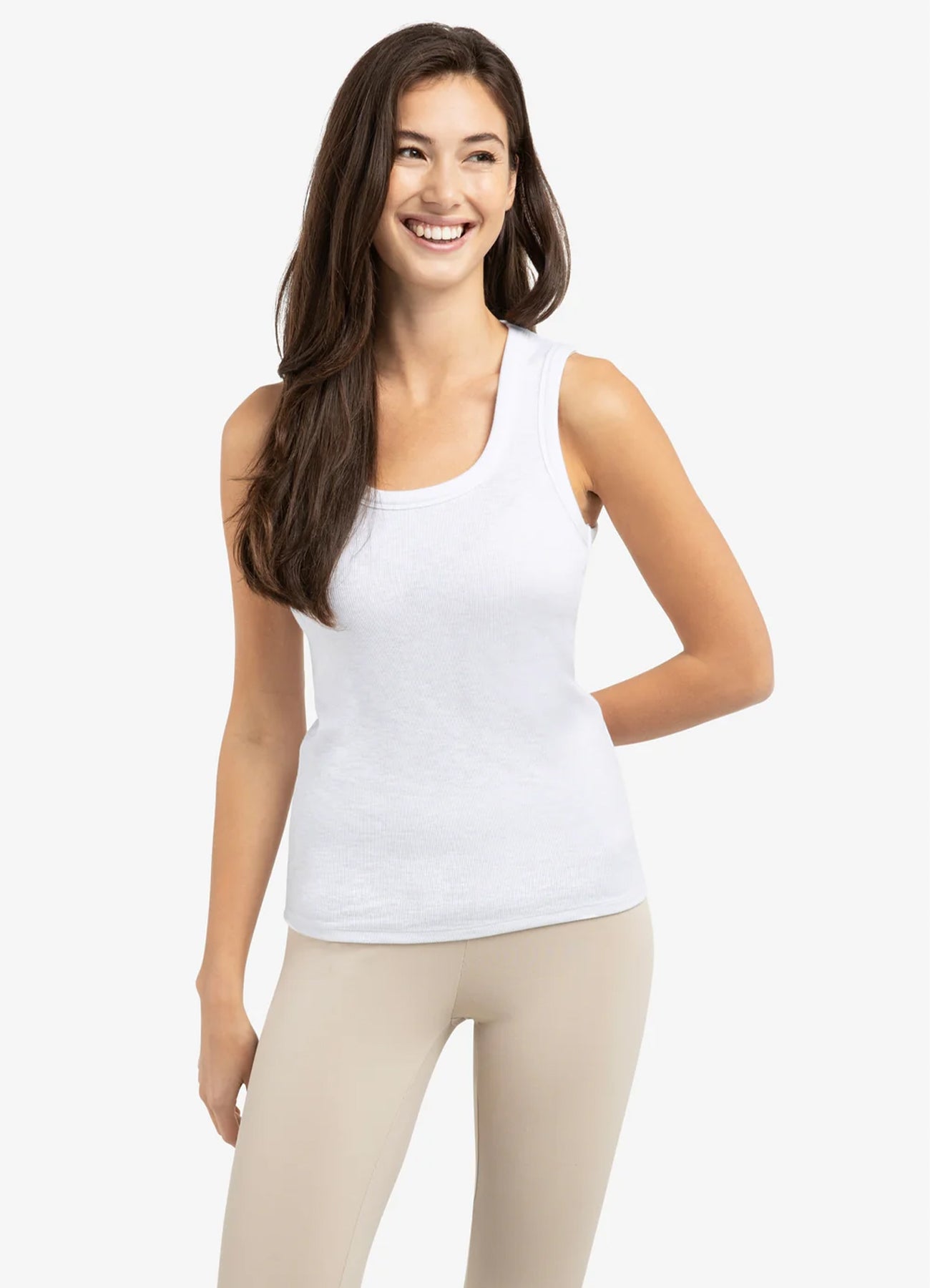 Rib Singlet With Round Neck : Pure White 00000