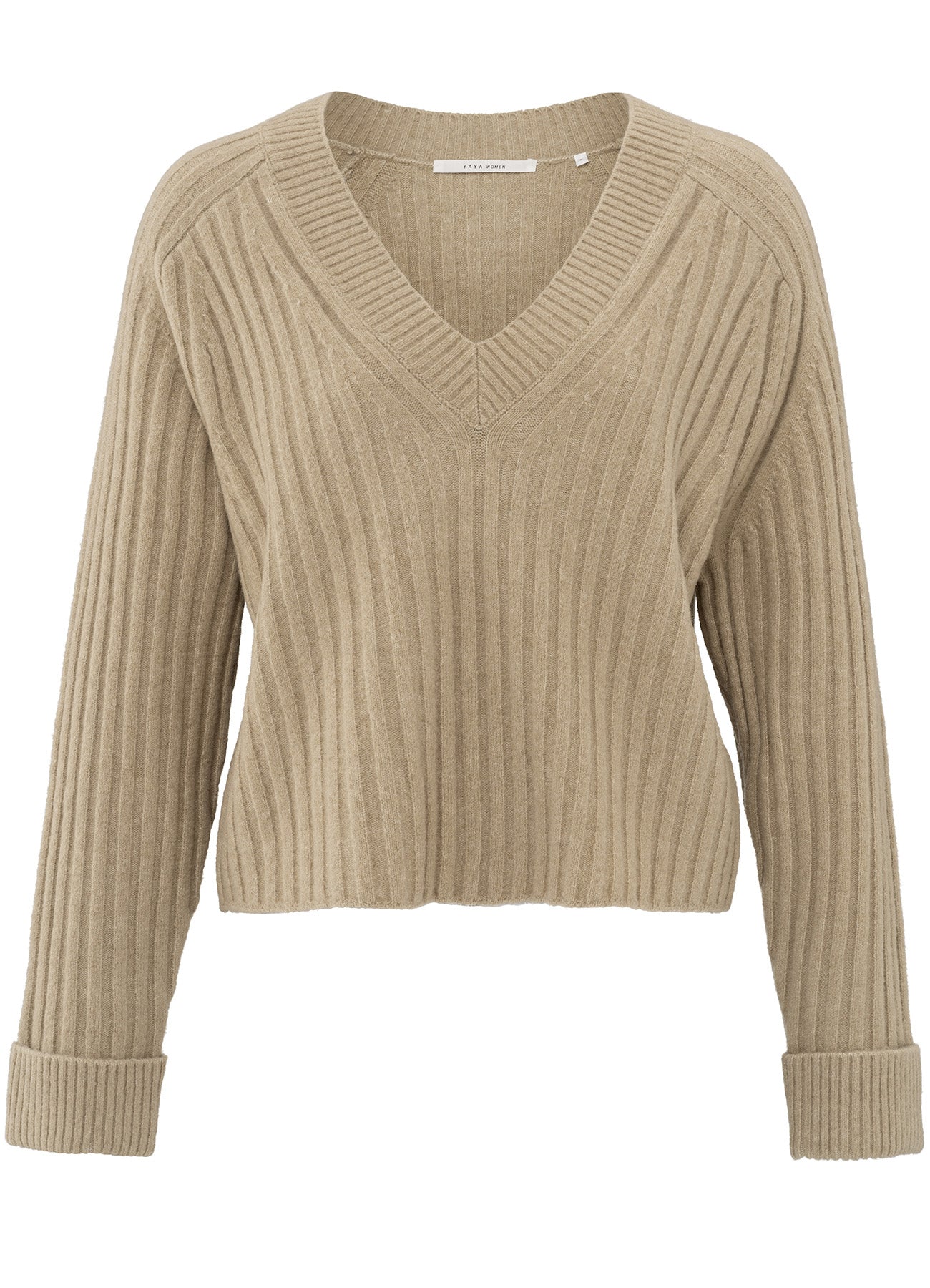 V-Neck Rib Sweater Ls : Safari Melange 998032