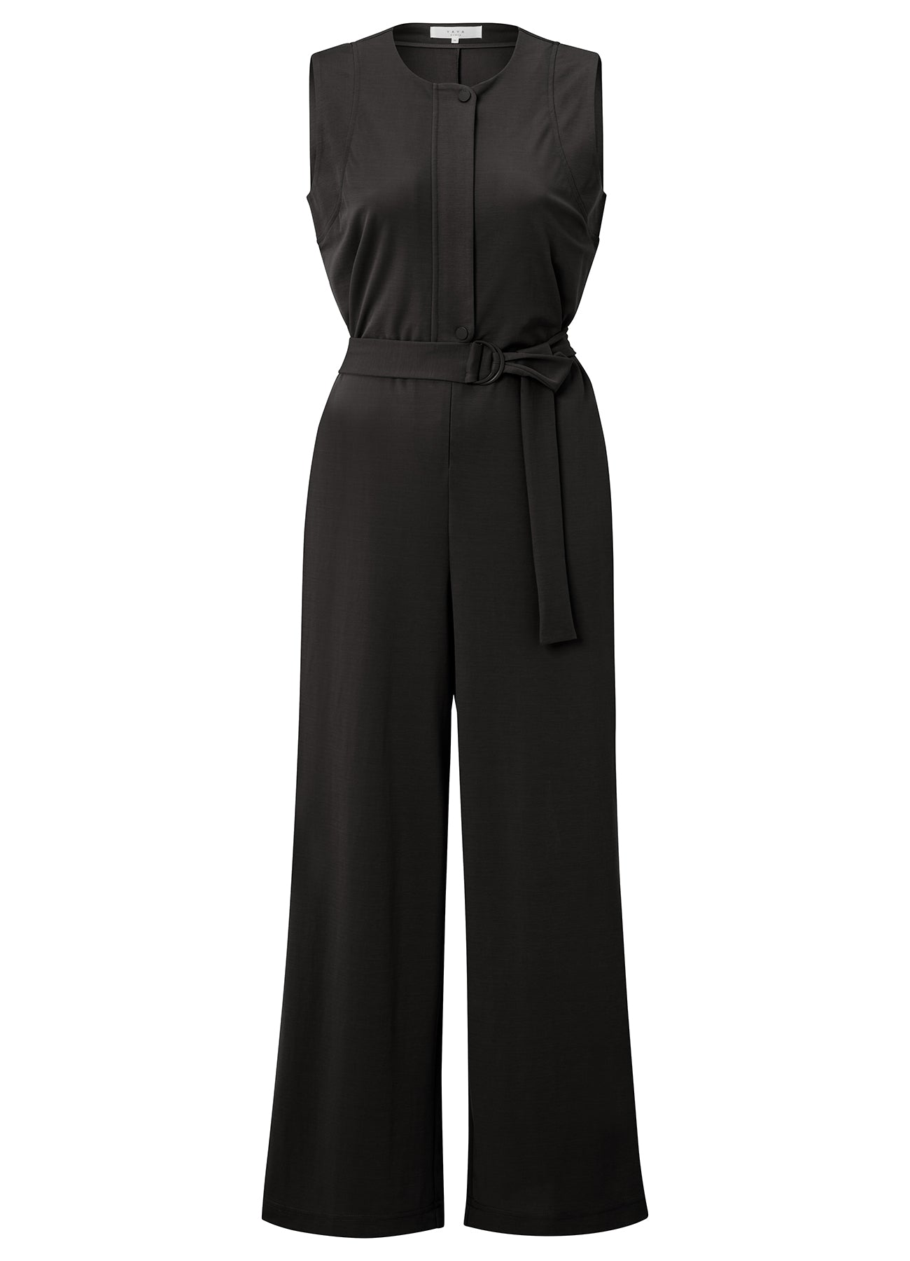 Jersey Sleeveless Jumpsuit With Placket Detail : Washed Black 99989