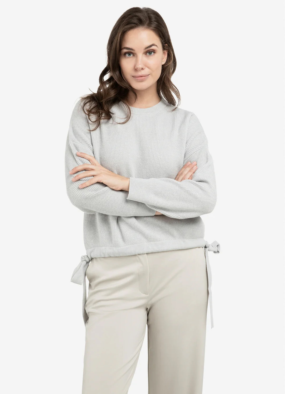 Knitted Sweater With Cords At : Vapor Blue Grey Melange 442032