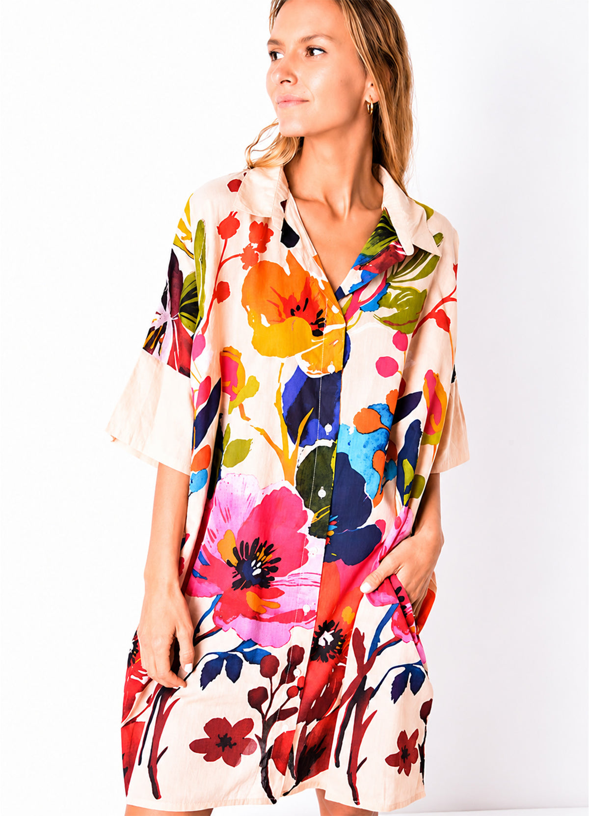 Chemise Coton Oversize Imprimee : 1351 Multi Fonce