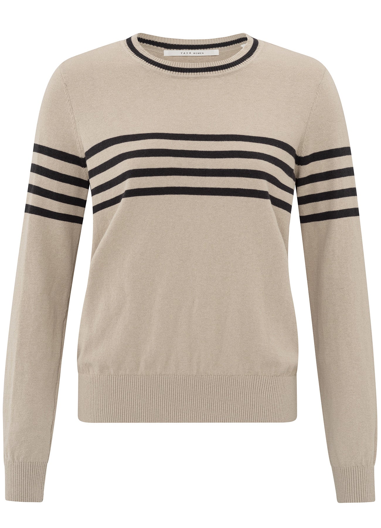 Fine Knitted Stripe Sweater Ls : Humus Beige Dessin 513041