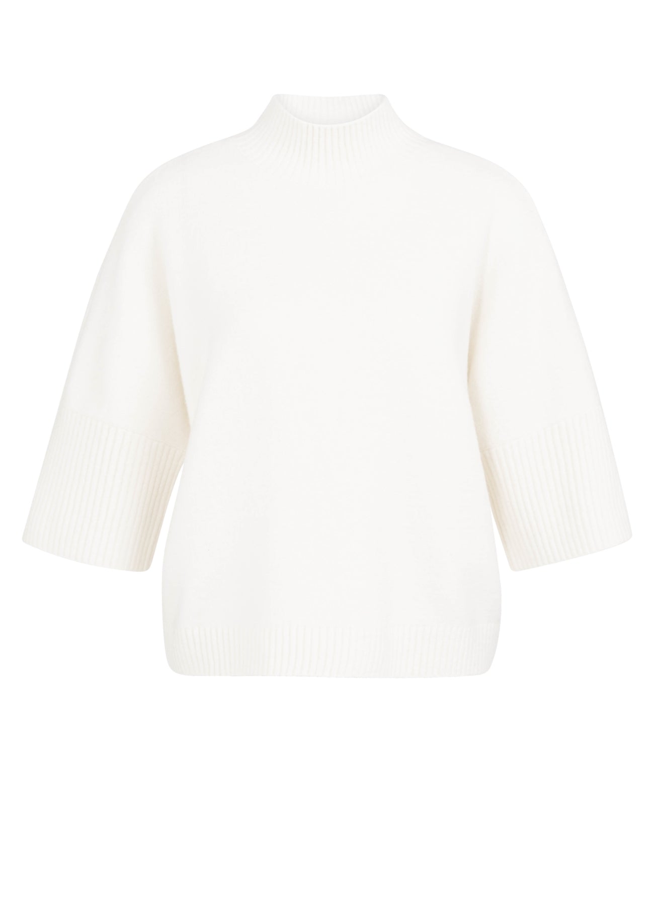 High Neckline Sweater With Rib Sleeves : Snowfall White Melange 100022