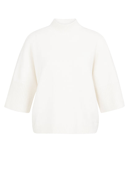 High Neckline Sweater With Rib Sleeves : Snowfall White Melange 100022