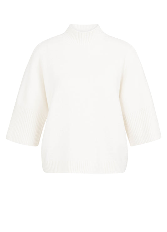 High Neckline Sweater With Rib Sleeves : Snowfall White Melange 100022