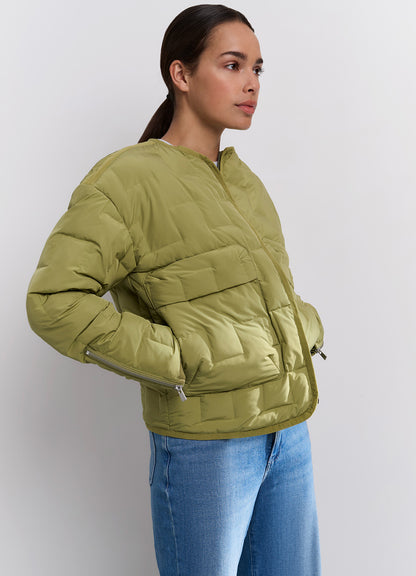 Short Nylon Quilted Jacket With Zipper Detaisl : Olive 99972