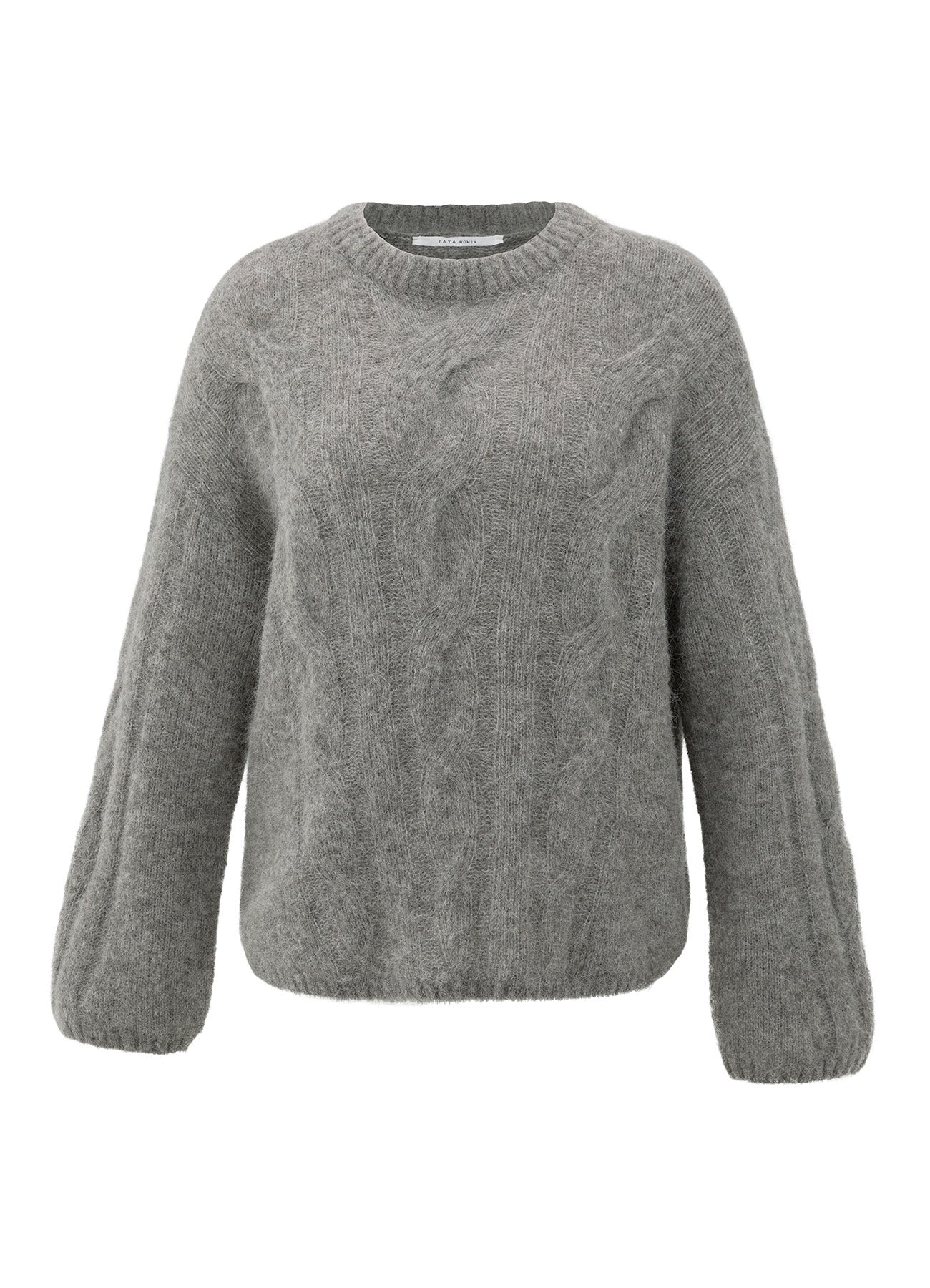 Cable Sweater Round Neck Ls : Taupe Grey Melange 99033