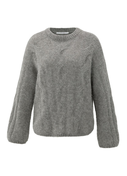 Cable Sweater Round Neck Ls : Taupe Grey Melange 99033