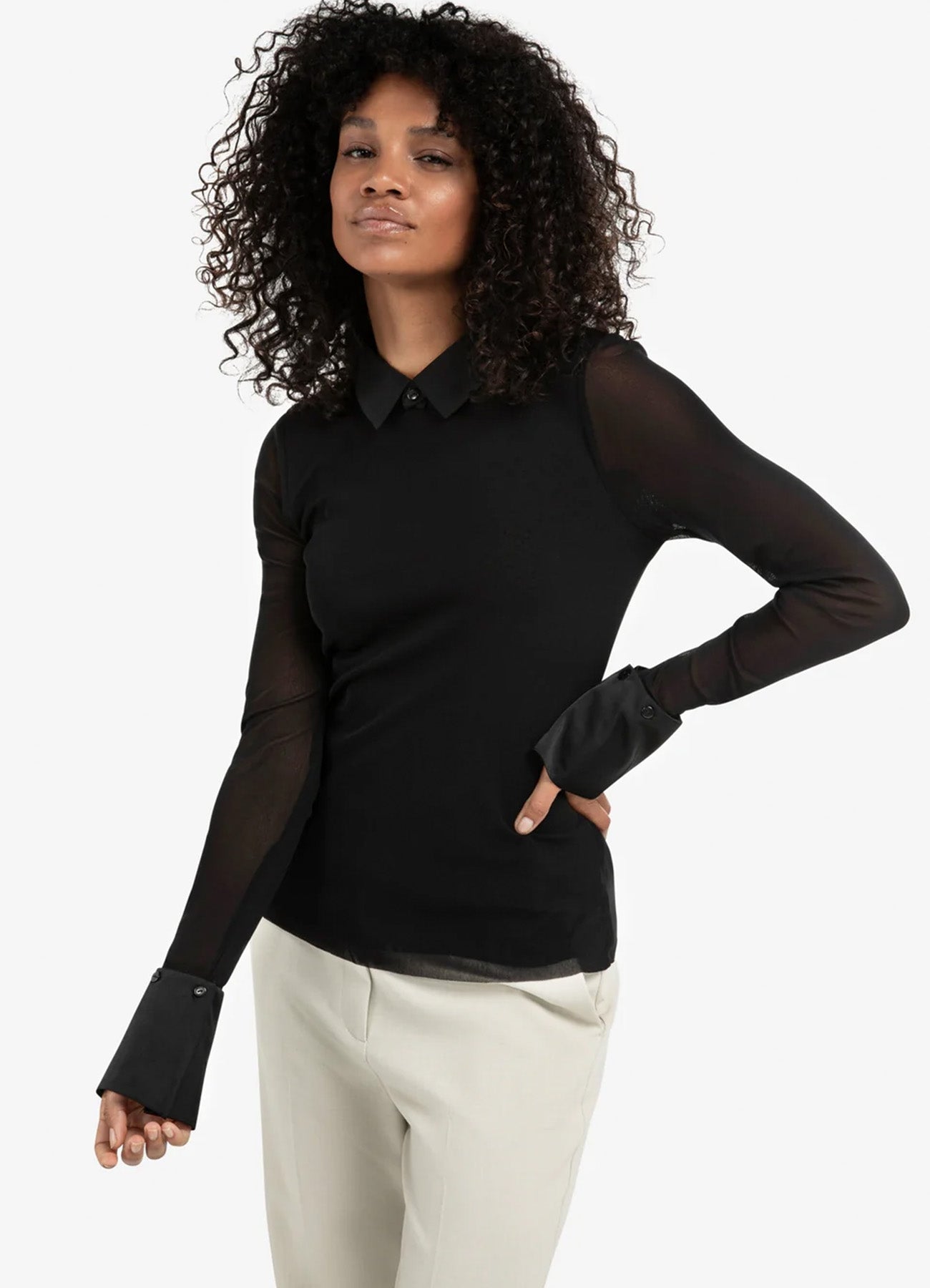 Mesh Top With Removable Cuffs And Collar : Black