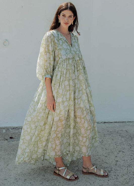 Long Sleeves Long Dress Organic Cotton : Green