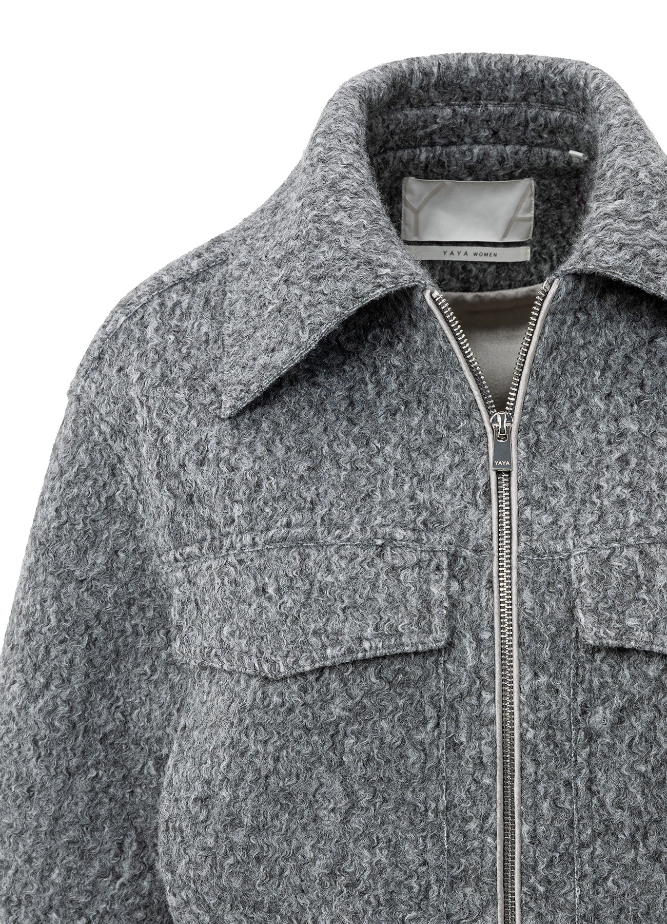 Short Oversized Boucle Jacket : Black Oyster Melange 99004