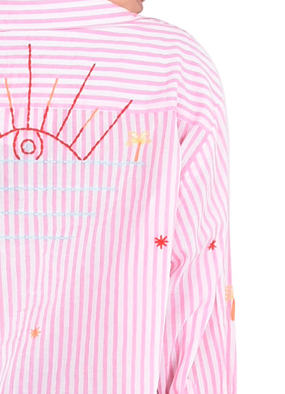Chemise Coton Brodee Palmiers Et Etoile : 0400 Rose Clair