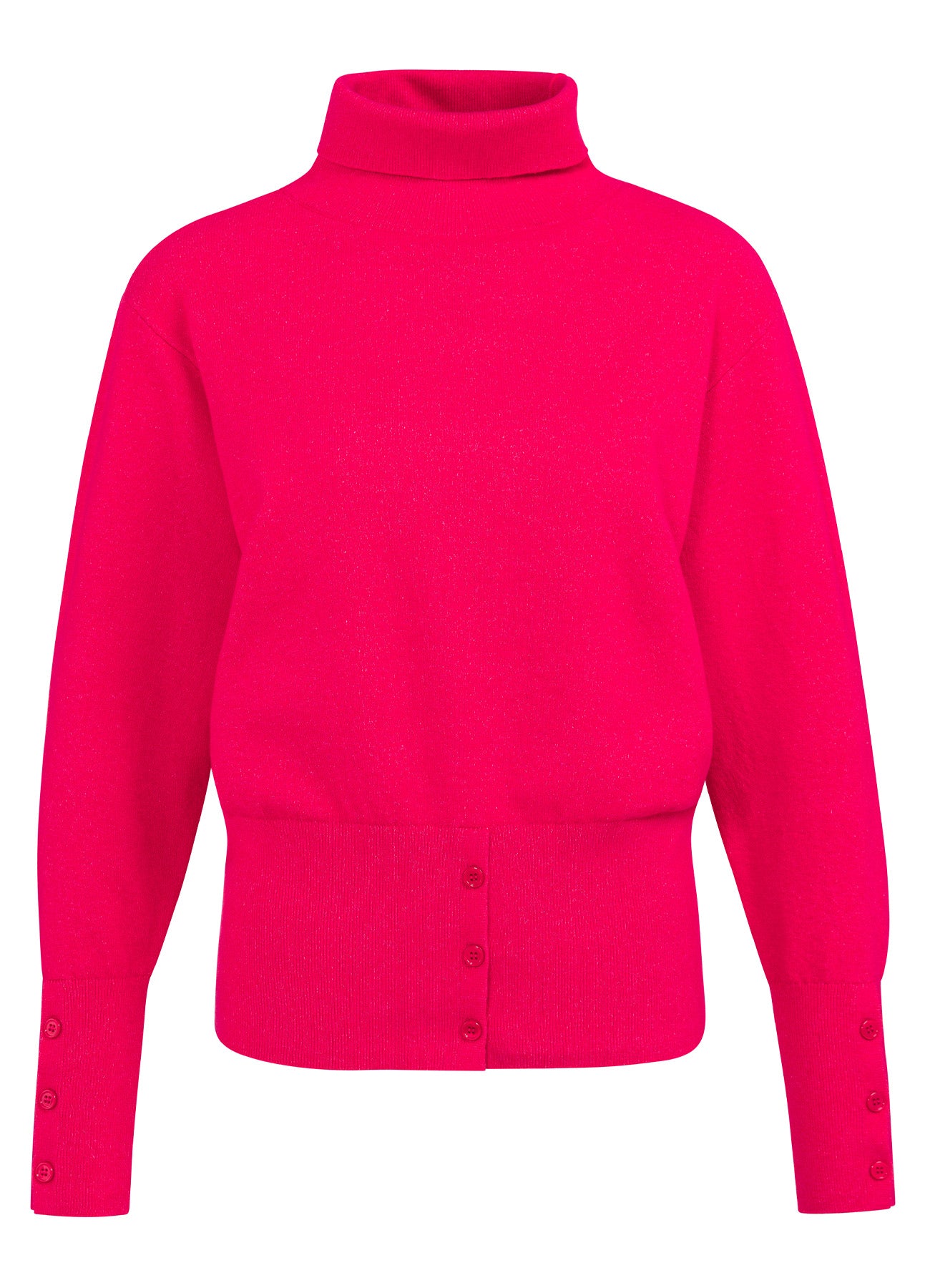 High Neckline Sweater With Buttons : Rose Red 81852