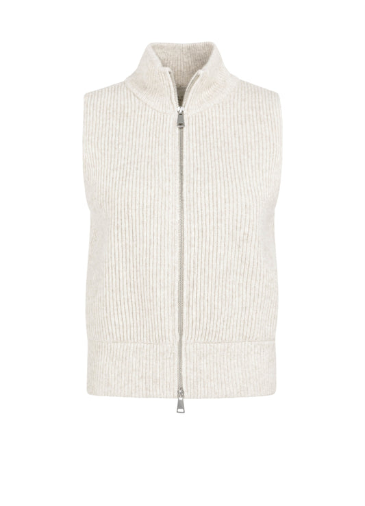 Knitted Sleeveless Cardigan With Zipper : Heather Grey Melange 990402