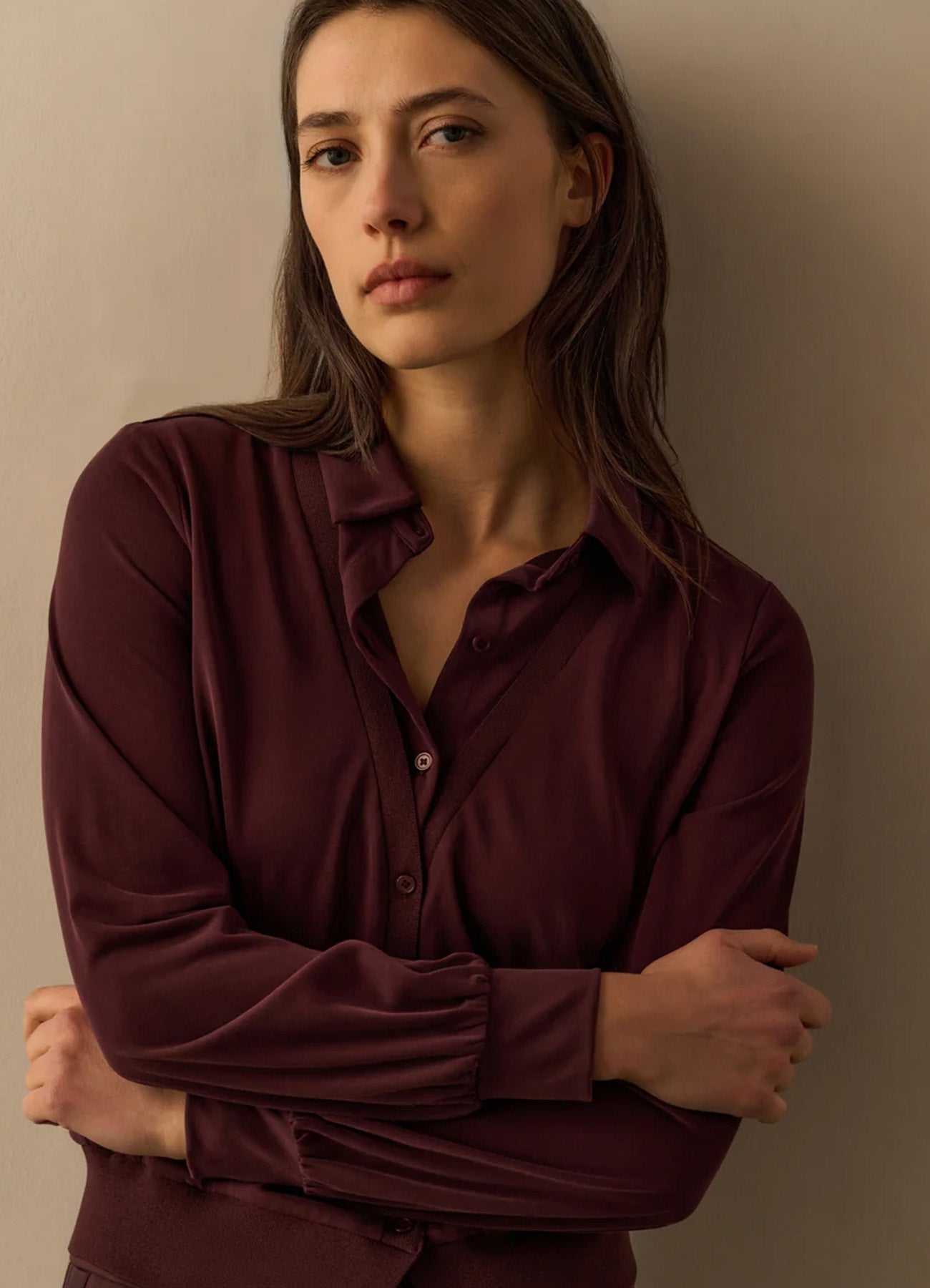 Jersey Blouse With Double Layer Effect : Fudge Purple