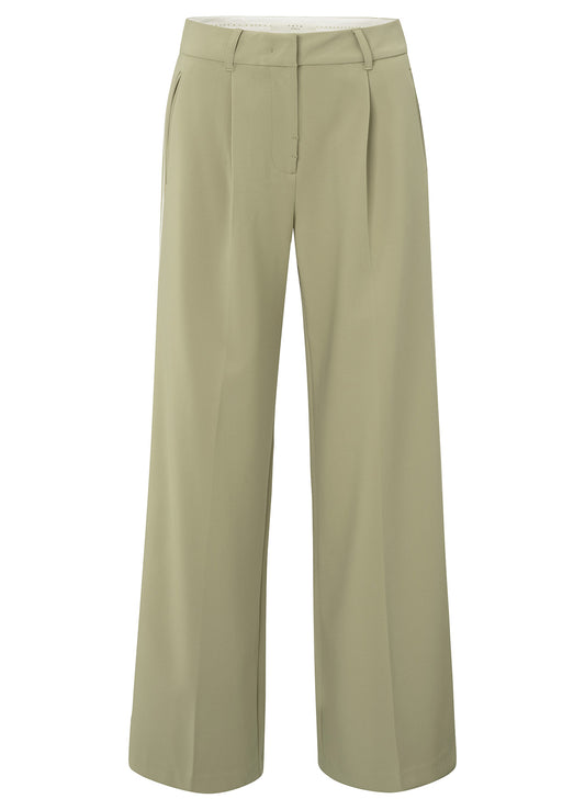 Woven Wide Leg Trousers With Contrast Tape At Sides : Soft Green 99980
