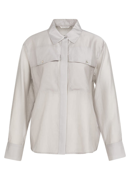 Sheer Blouse With Chest Pocket : Vapor Blue Grey 44203