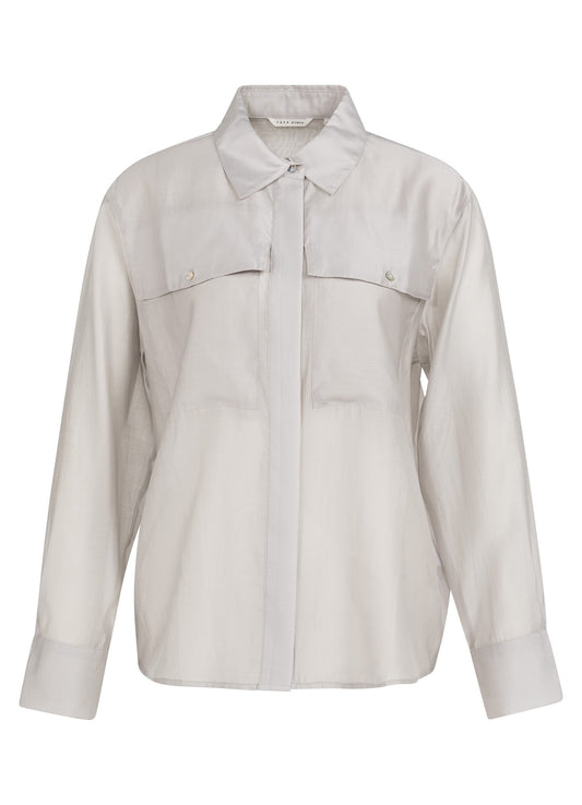 Sheer Blouse With Chest Pocket : Vapor Blue Grey 44203