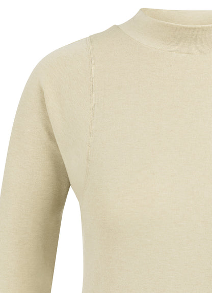 Long Sleeve Mock Neck Top : Yellow Sand Beige Melange 99009